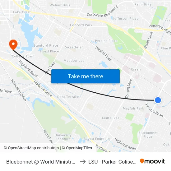 Bluebonnet @ World Ministry - N to LSU - Parker Coliseum map