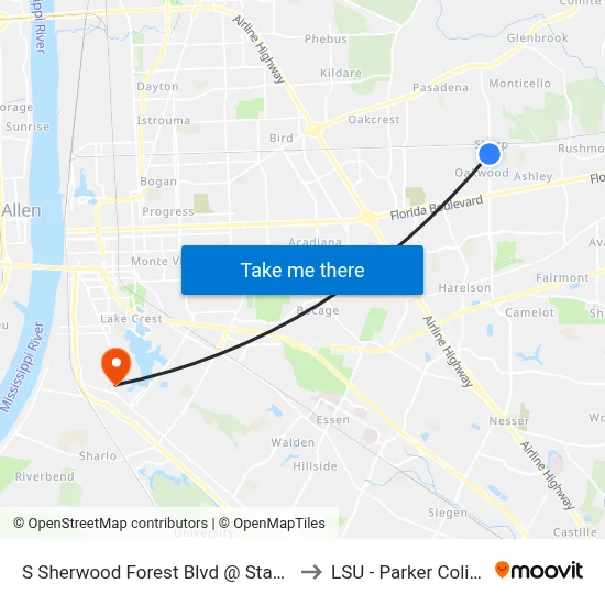 S Sherwood Forest Blvd @ Stan Ave - S to LSU - Parker Coliseum map