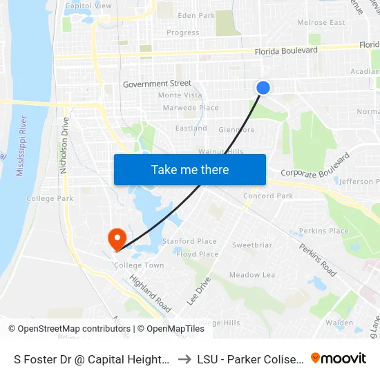 S Foster Dr @ Capital Heights - S to LSU - Parker Coliseum map