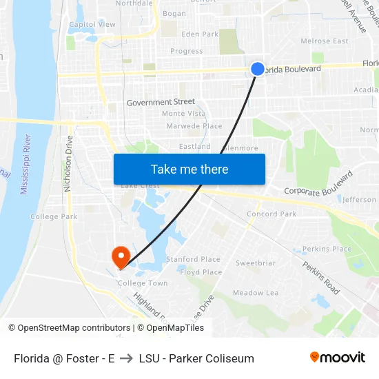 Florida @ Foster - E to LSU - Parker Coliseum map