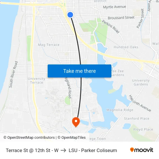 Terrace St @ 12th St - W to LSU - Parker Coliseum map