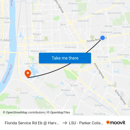 Florida Service Rd Eb @ Harvey - W to LSU - Parker Coliseum map