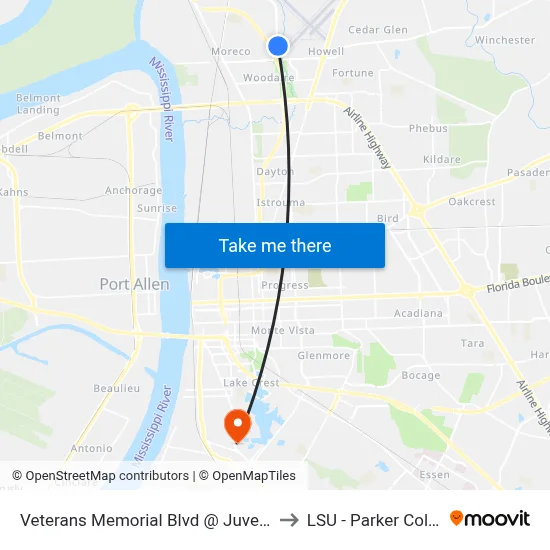 Veterans Memorial Blvd @ Juvenile Court to LSU - Parker Coliseum map