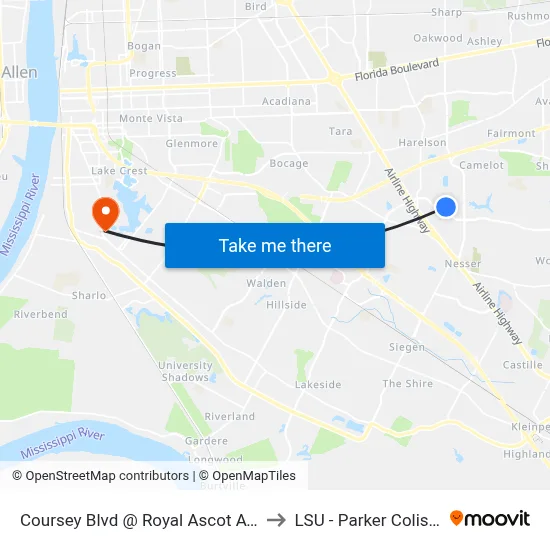 Coursey Blvd @ Royal Ascot Ave - W to LSU - Parker Coliseum map