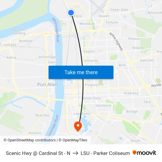 Scenic Hwy @ Cardinal St - N to LSU - Parker Coliseum map