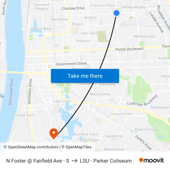 N Foster @ Fairfield Ave - S to LSU - Parker Coliseum map