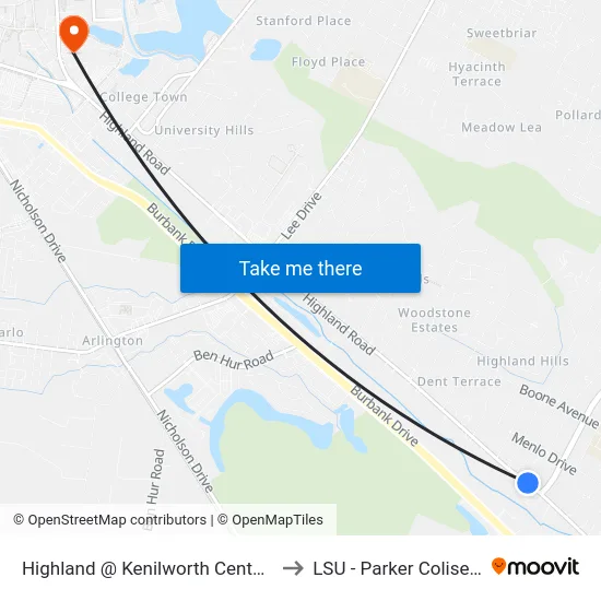 Highland @ Kenilworth Center - E to LSU - Parker Coliseum map