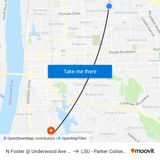 N Foster @ Underwood Ave - S to LSU - Parker Coliseum map