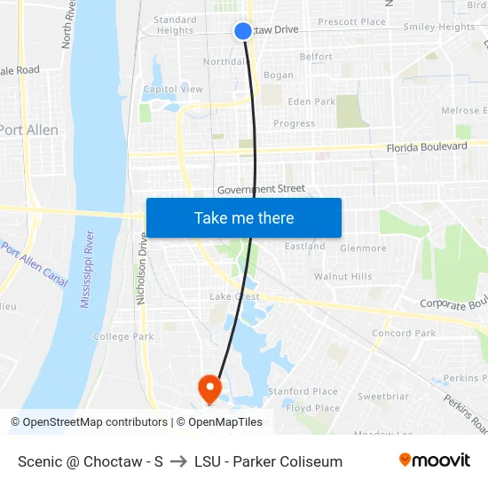 Scenic @ Choctaw - S to LSU - Parker Coliseum map