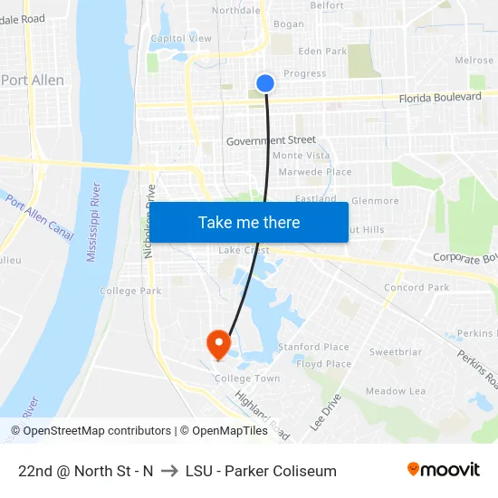 22nd @ North St - N to LSU - Parker Coliseum map