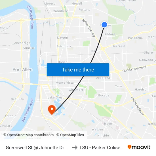 Greenwell St @ Johnette Dr - W to LSU - Parker Coliseum map