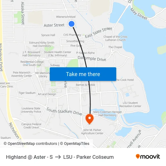 Highland @ Aster - S to LSU - Parker Coliseum map
