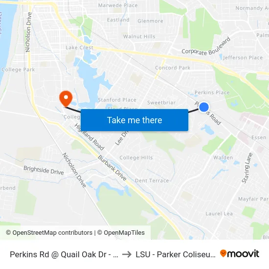 Perkins Rd @ Quail Oak Dr - W to LSU - Parker Coliseum map