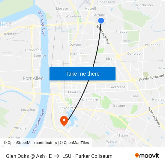 Glen Oaks @ Ash - E to LSU - Parker Coliseum map