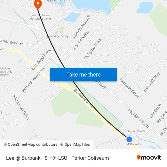 Lee @ Burbank - S to LSU - Parker Coliseum map