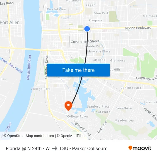 Florida @ N 24th - W to LSU - Parker Coliseum map