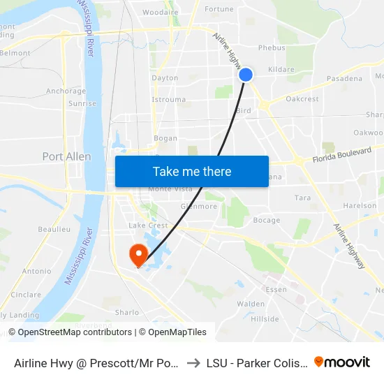 Airline Hwy @ Prescott/Mr Poboy - S to LSU - Parker Coliseum map