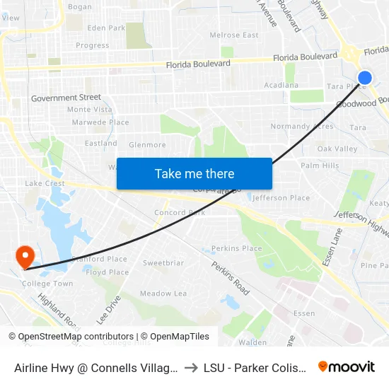 Airline Hwy @ Connells Village - S to LSU - Parker Coliseum map
