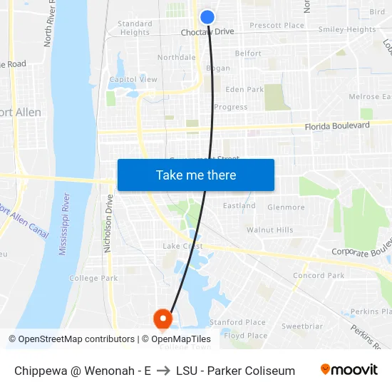 Chippewa @ Wenonah - E to LSU - Parker Coliseum map