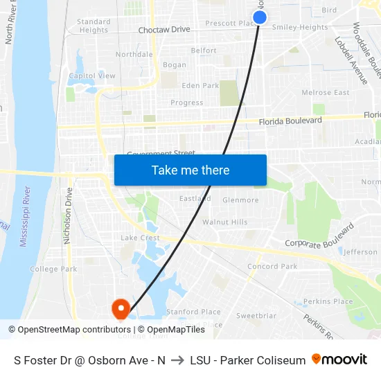 S Foster Dr @ Osborn Ave - N to LSU - Parker Coliseum map
