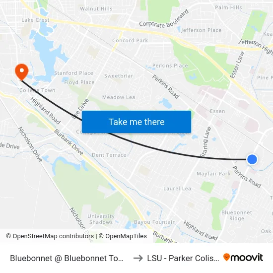 Bluebonnet @ Bluebonnet Towers - S to LSU - Parker Coliseum map