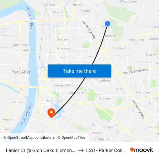 Lanier Dr @ Glen Oaks Elementary - N to LSU - Parker Coliseum map