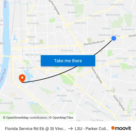 Florida Service Rd Eb @ St Vincent Paul to LSU - Parker Coliseum map