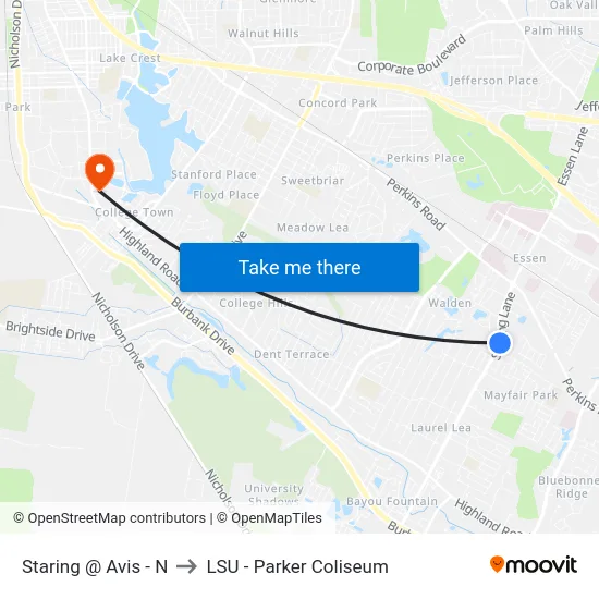 Staring @ Avis - N to LSU - Parker Coliseum map
