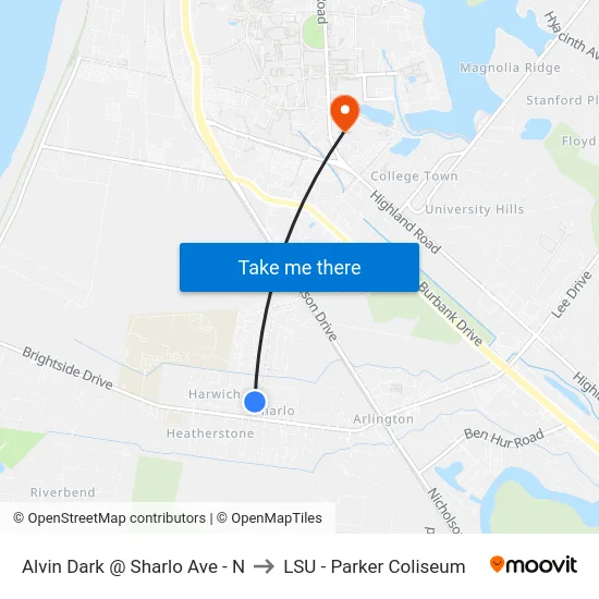 Alvin Dark @ Sharlo Ave - N to LSU - Parker Coliseum map