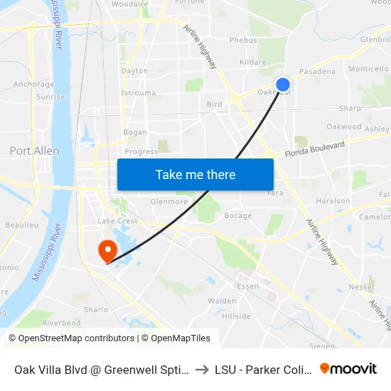 Oak Villa Blvd @ Greenwell Sptings Rd - to LSU - Parker Coliseum map