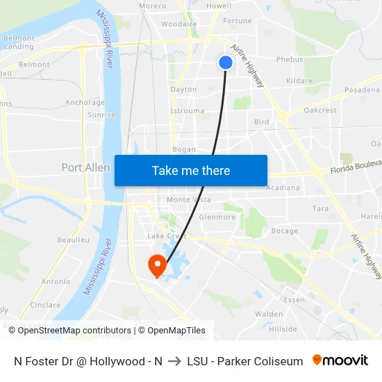 N Foster Dr @ Hollywood - N to LSU - Parker Coliseum map