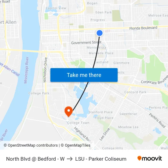 North Blvd @ Bedford - W to LSU - Parker Coliseum map