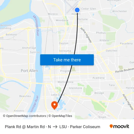 Plank Rd @ Martin Rd - N to LSU - Parker Coliseum map