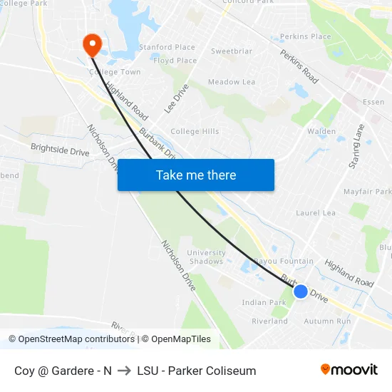 Coy @ Gardere - N to LSU - Parker Coliseum map