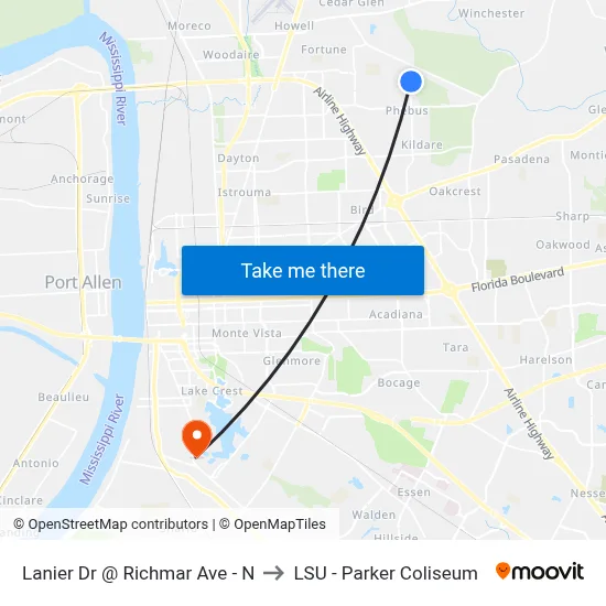 Lanier Dr @ Richmar Ave - N to LSU - Parker Coliseum map
