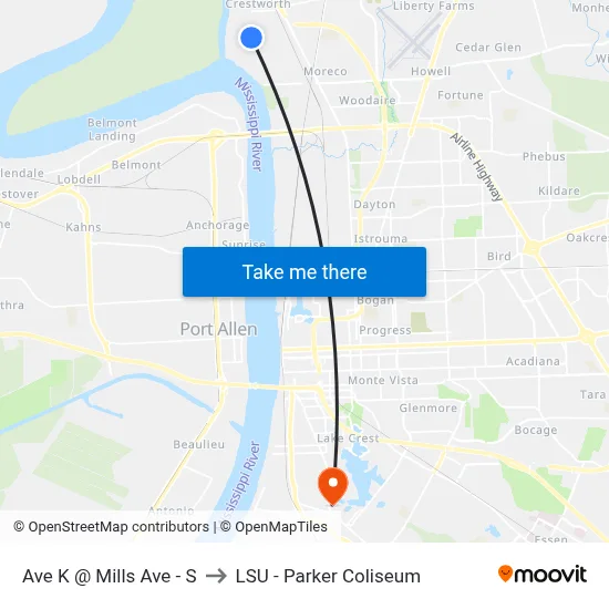 Ave K @ Mills Ave - S to LSU - Parker Coliseum map