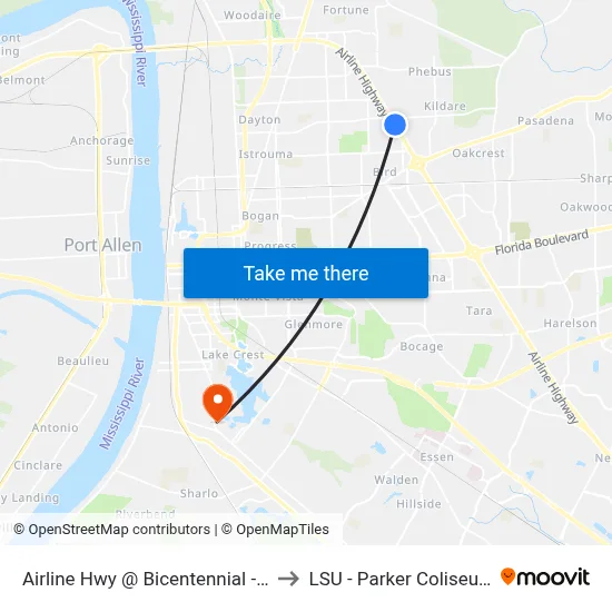 Airline Hwy @ Bicentennial - N to LSU - Parker Coliseum map