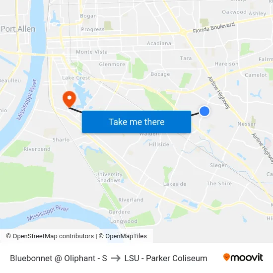 Bluebonnet @ Oliphant - S to LSU - Parker Coliseum map