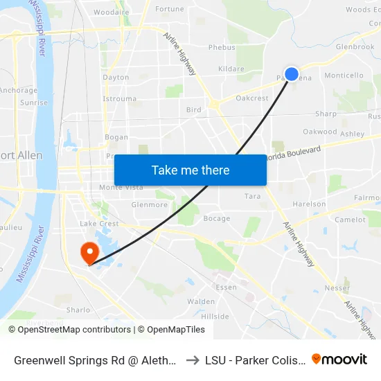 Greenwell Springs Rd @ Aletha Dr - E to LSU - Parker Coliseum map