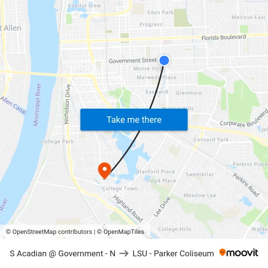 S Acadian @ Government - N to LSU - Parker Coliseum map