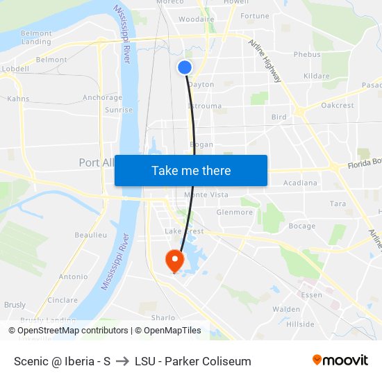 Scenic @ Iberia - S to LSU - Parker Coliseum map