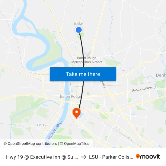 Hwy 19 @ Executive Inn @ Suites - S to LSU - Parker Coliseum map