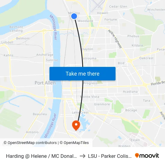 Harding @ Helene / MC Donald's - E to LSU - Parker Coliseum map