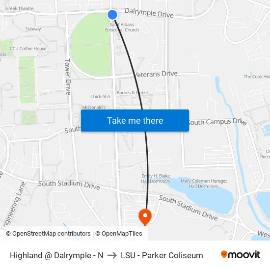 Highland @ Dalrymple - N to LSU - Parker Coliseum map