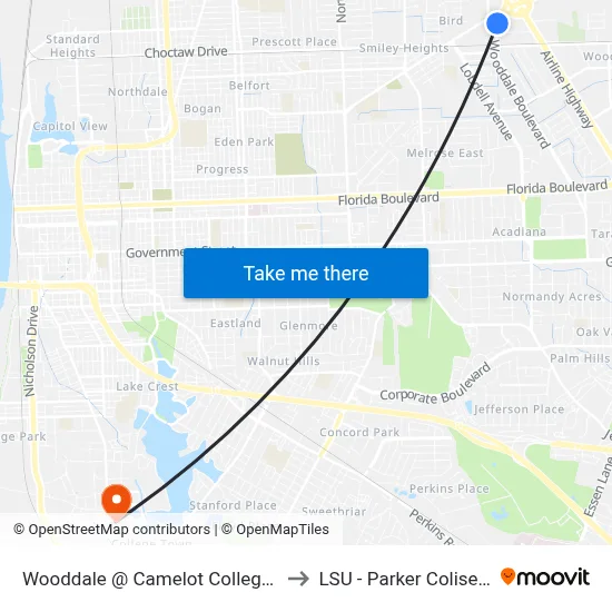 Wooddale @ Camelot College - N to LSU - Parker Coliseum map