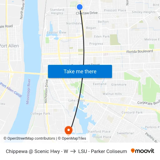 Chippewa @ Scenic Hwy - W to LSU - Parker Coliseum map