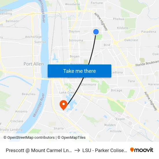 Prescott @ Mount Carmel Ln - W to LSU - Parker Coliseum map