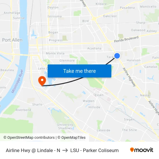 Airline Hwy @ Lindale - N to LSU - Parker Coliseum map