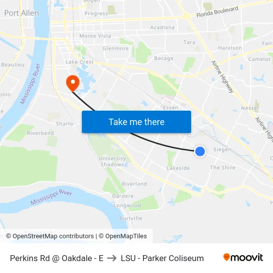 Perkins Rd @ Oakdale - E to LSU - Parker Coliseum map