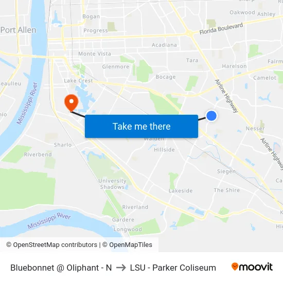 Bluebonnet @ Oliphant - N to LSU - Parker Coliseum map
